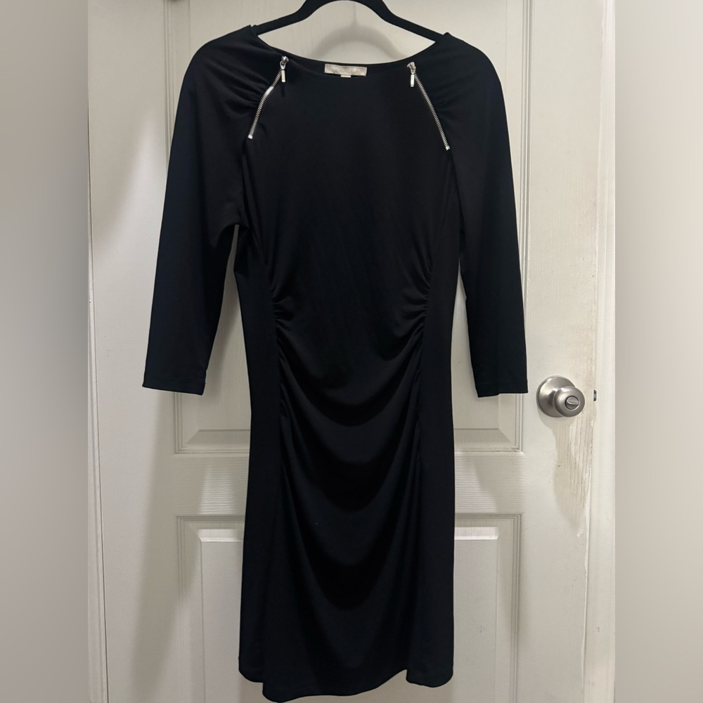 Banana Republic Black Long Sleeve Bodycon Dress Ruched Side Elegant M